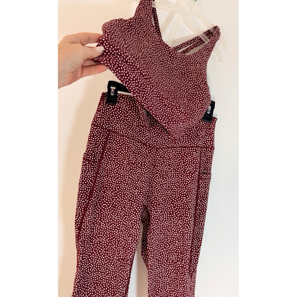 BuffBunny Burgundy Dot Print High-Waist Leggings & Crop Tank Set Size L